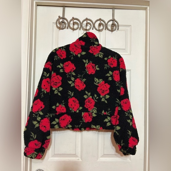 Forever 21 cropped teddy bear jacket roses S - Picture 5 of 7